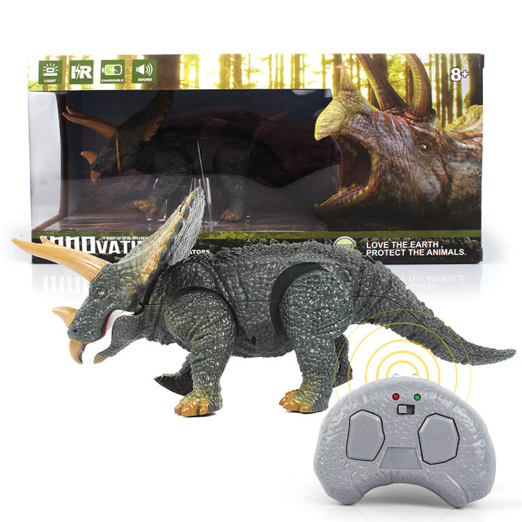 RC Triceratops Dinosaur Toy Remote Control Walking Dinosaur with Realistic Movement & Rechargeable Battery for Kids