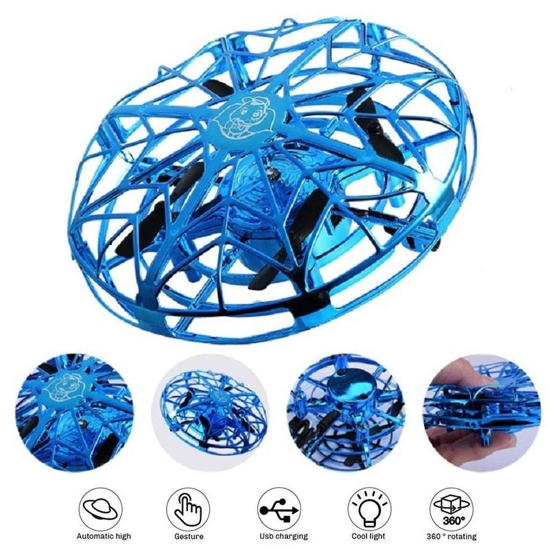 Mini UFO Flying Drone Infrared Induction RC Helicopter Toy with Hand Sensor Control & Auto Hover for Kids