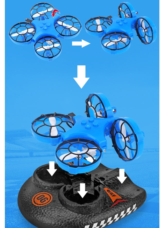 3-in-1 RC Hovercraft Drone Water, Land & Air Stunt Vehicle with 360° Flips, 6-Axis Gyro & Remote Control