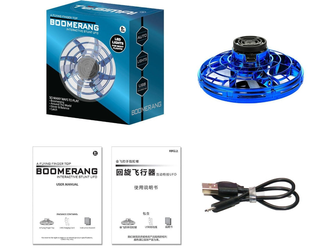 Mini LED UFO Flying Spinner Drone Fingertip Boomerang Gyro Toy with RGB Lights & Auto Return